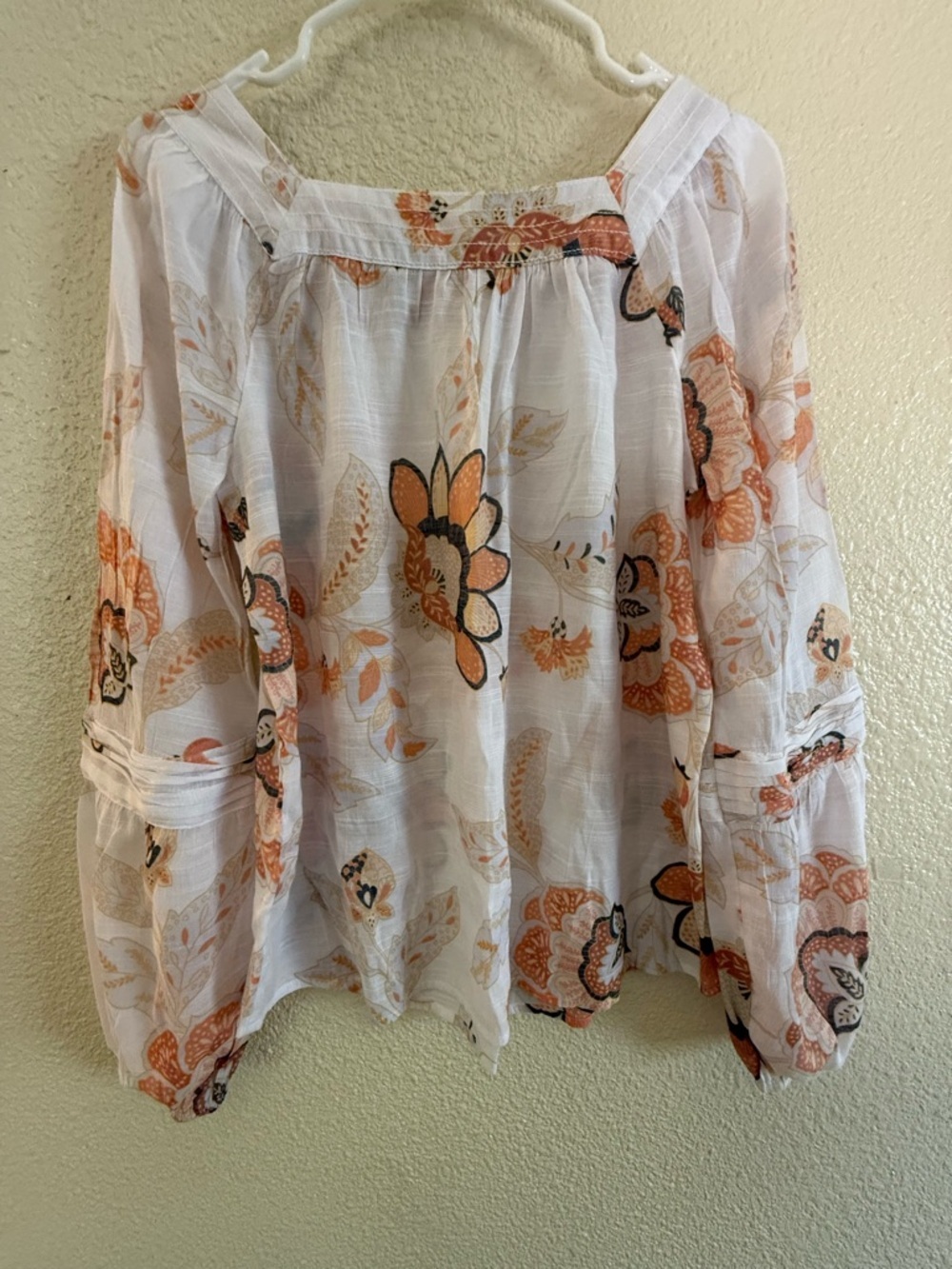 LC Lauren Conrad White Peasant Blouse with Orange Floral Print - Picture 3 of 5